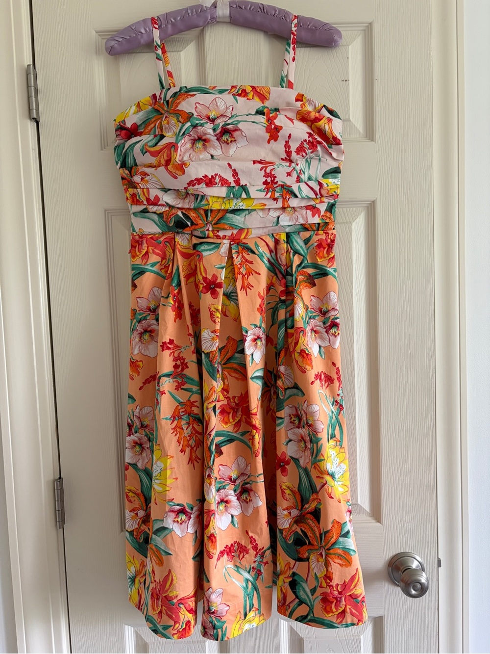 White House Black Market Black Label Peach Tropical Sundress Women Size 8